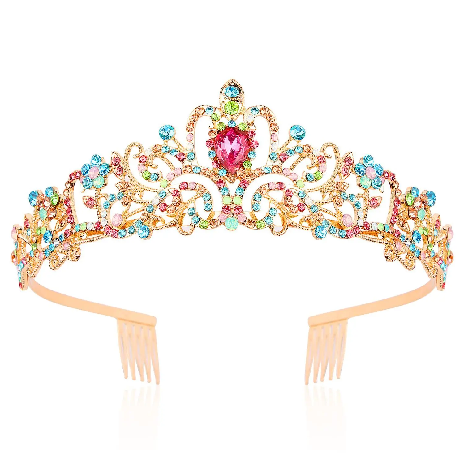 Elegant Blue Crystal Bridal Crown for Women - Image 13