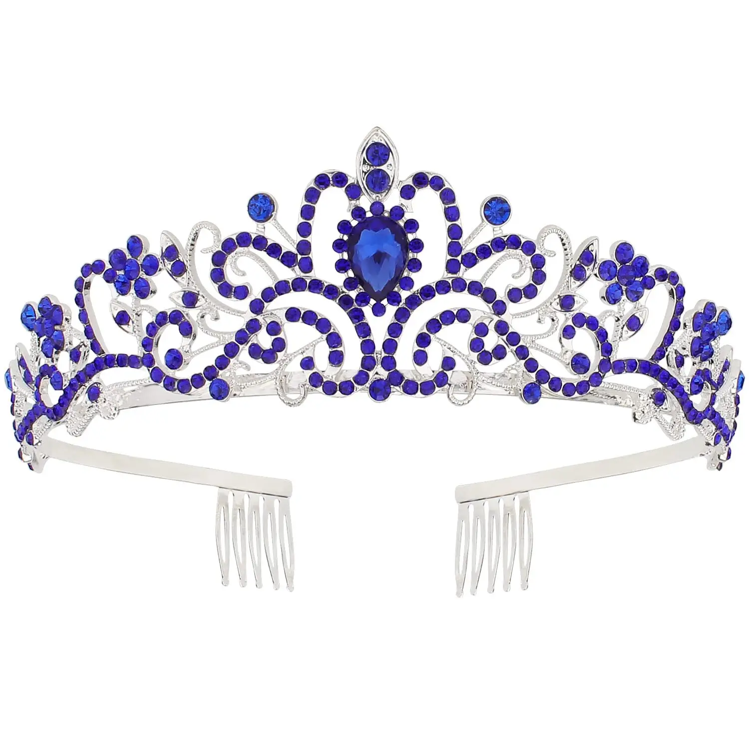 Elegant Blue Crystal Bridal Crown for Women - Image 16