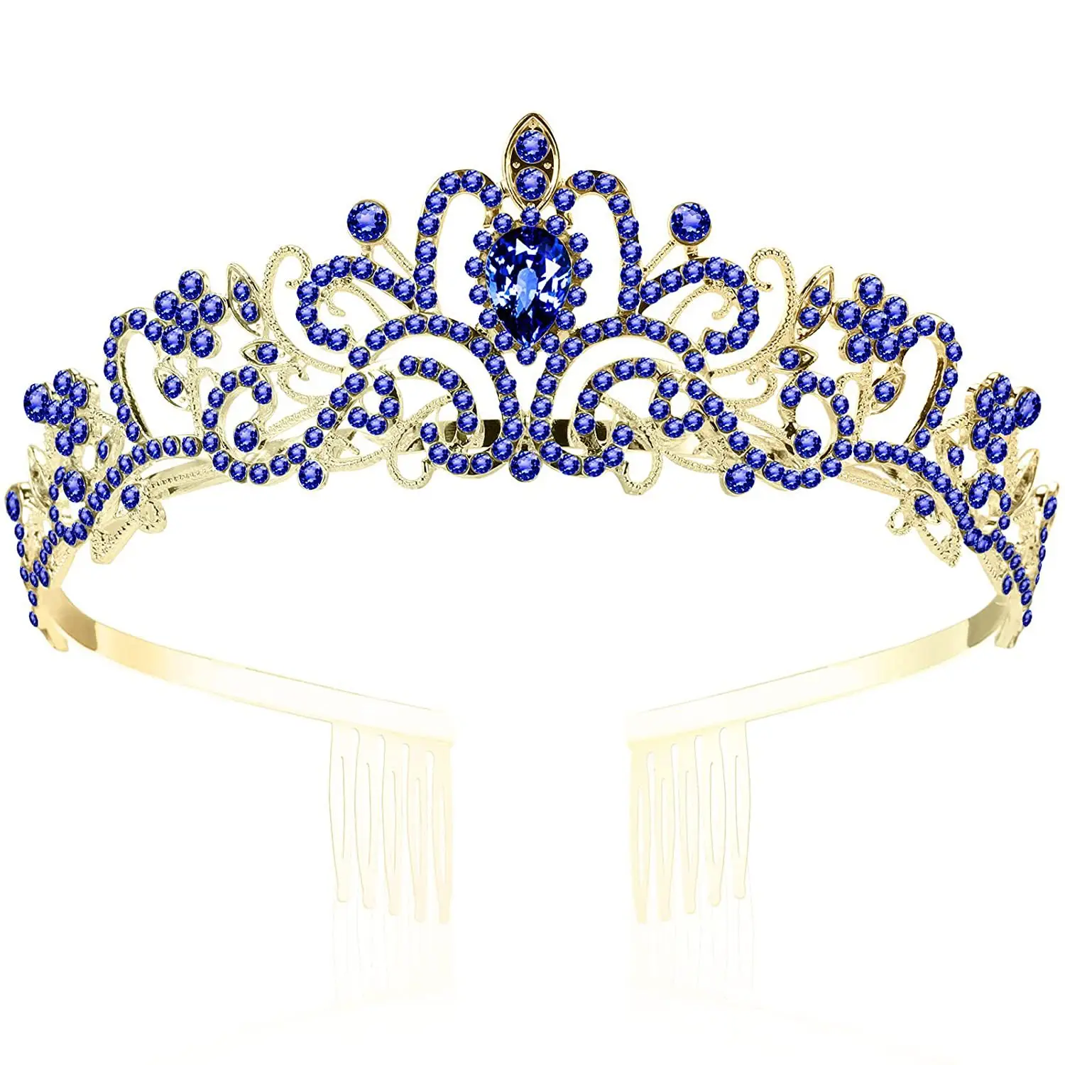 Elegant Blue Crystal Bridal Crown for Women - Image 17