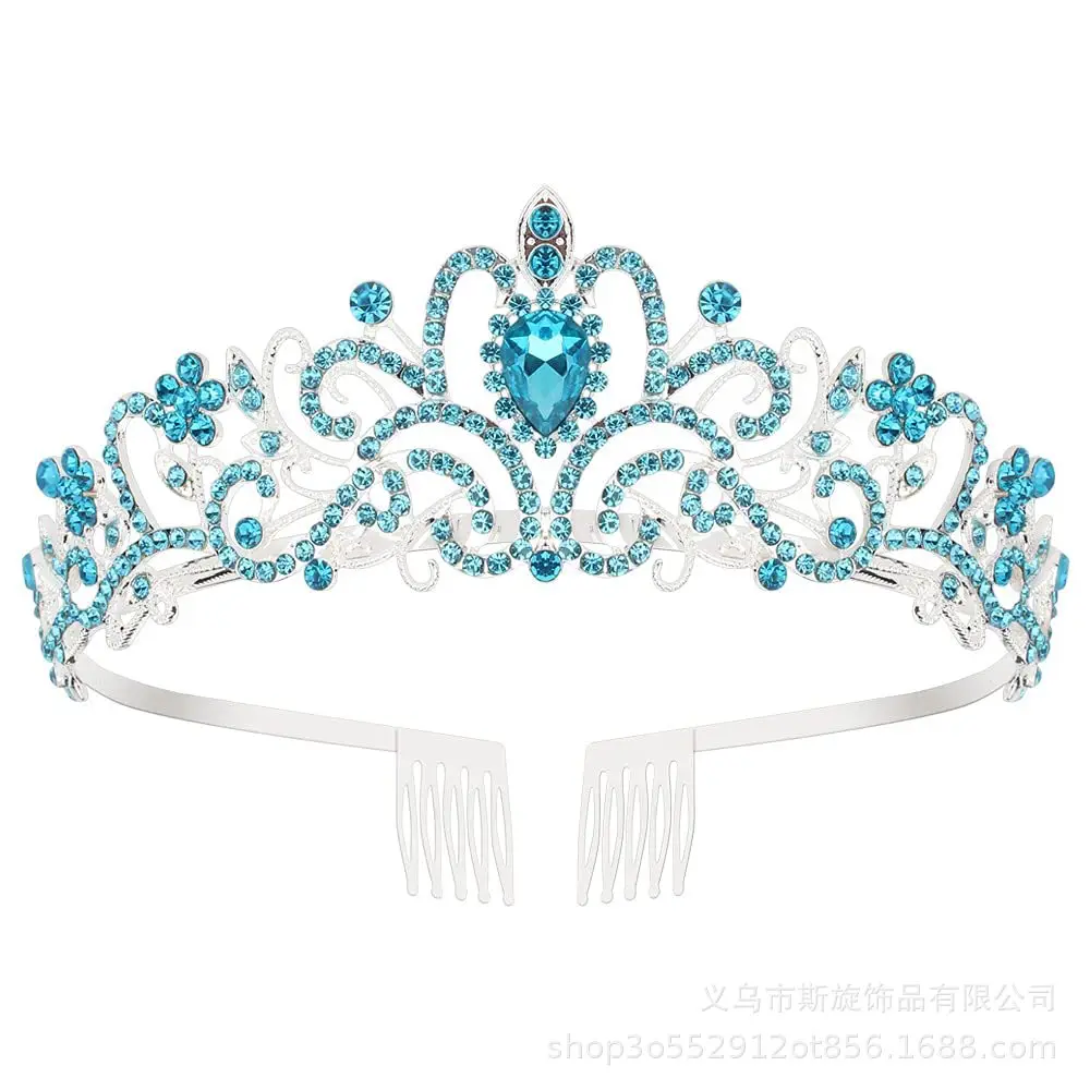 Elegant Blue Crystal Bridal Crown for Women - Image 7