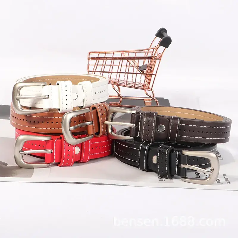 Women's Black Leather Belt with Silver Buckle - Image 7
