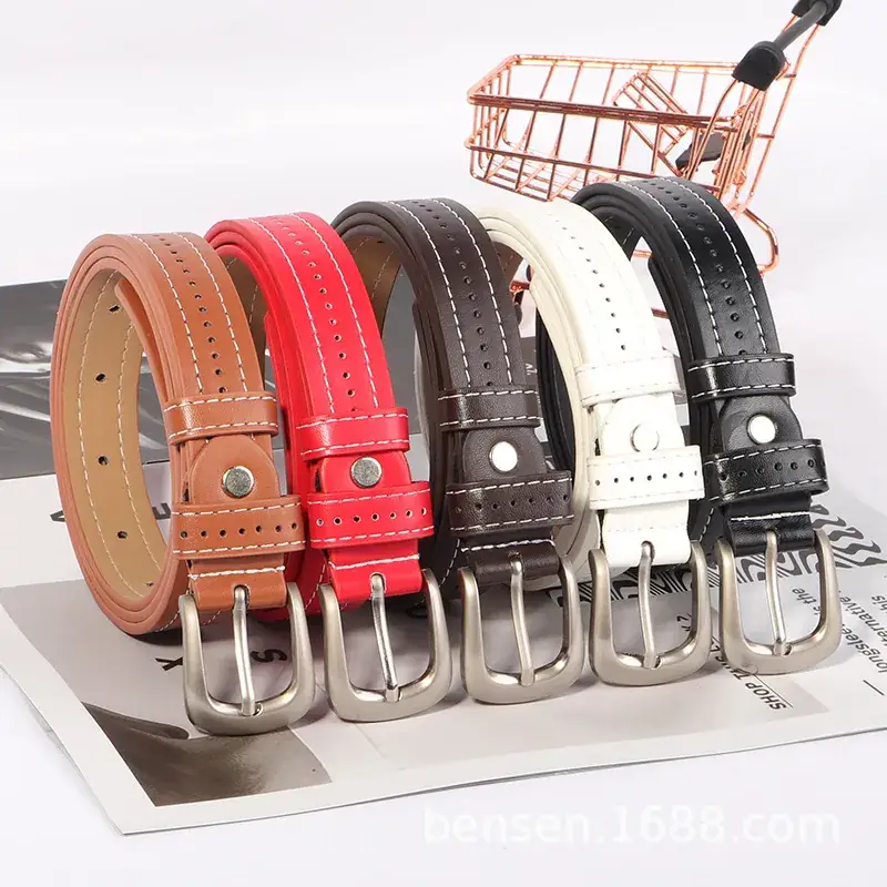 Women's Black Leather Belt with Silver Buckle - Image 8