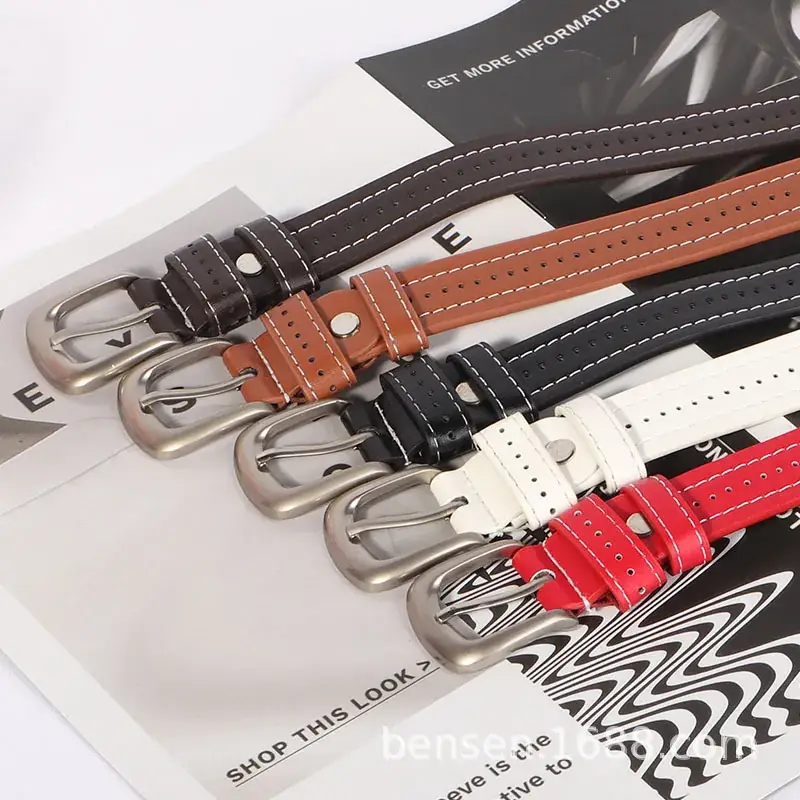 Women's Black Leather Belt with Silver Buckle - Image 9