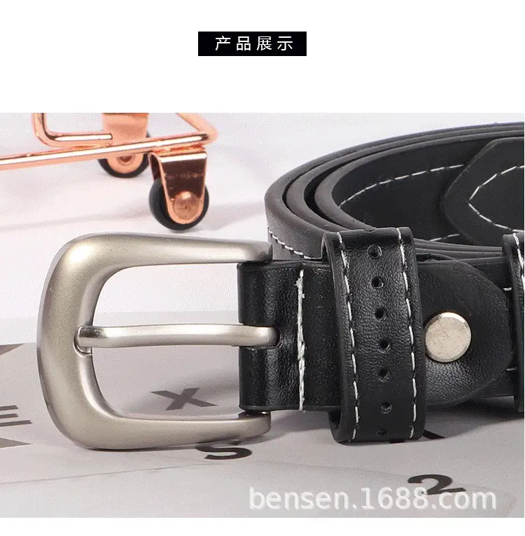 Women's Black Leather Belt with Silver Buckle β feature 10