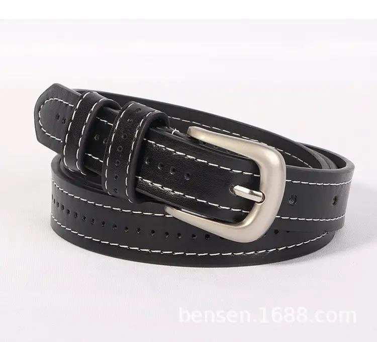 Women's Black Leather Belt with Silver Buckle β feature 12