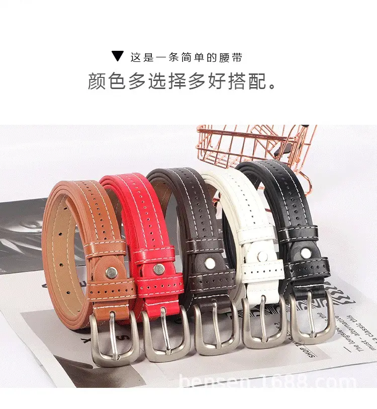 Women's Black Leather Belt with Silver Buckle β feature 8