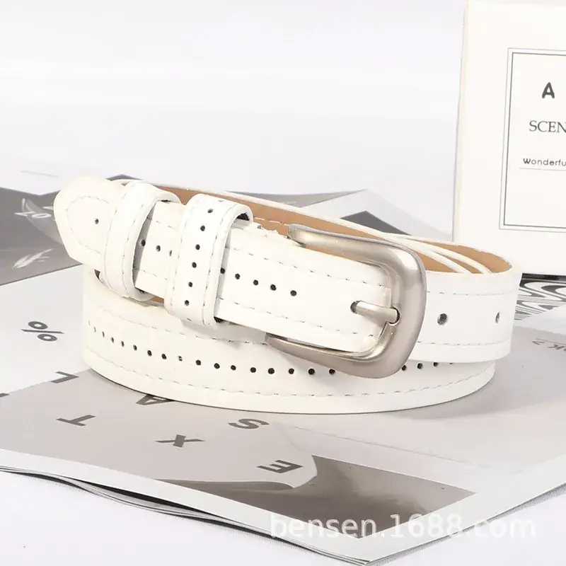 Women's Black Leather Belt with Silver Buckle - Image 3