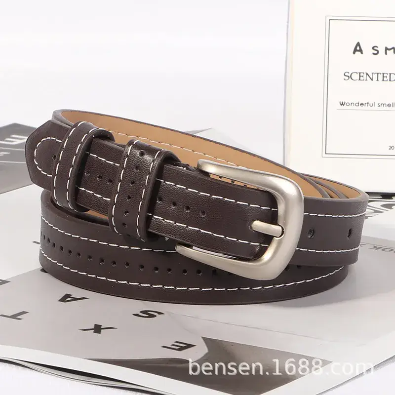 Women's Black Leather Belt with Silver Buckle - Image 4