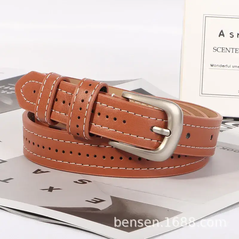 Women's Black Leather Belt with Silver Buckle - Image 5