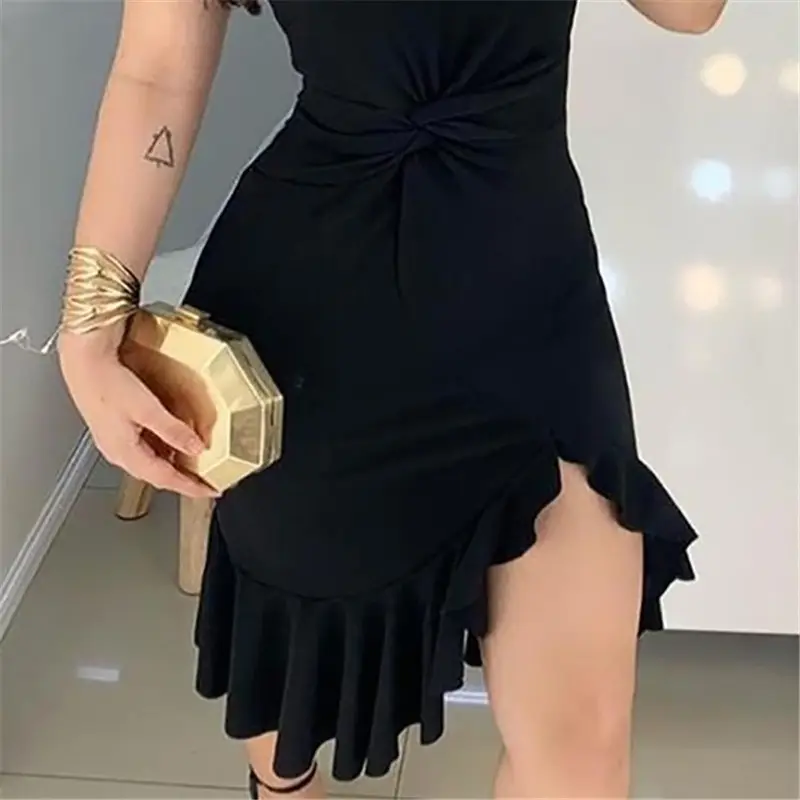 White Ruffled Slant Shoulder Mid-Waist Dress - Image 4