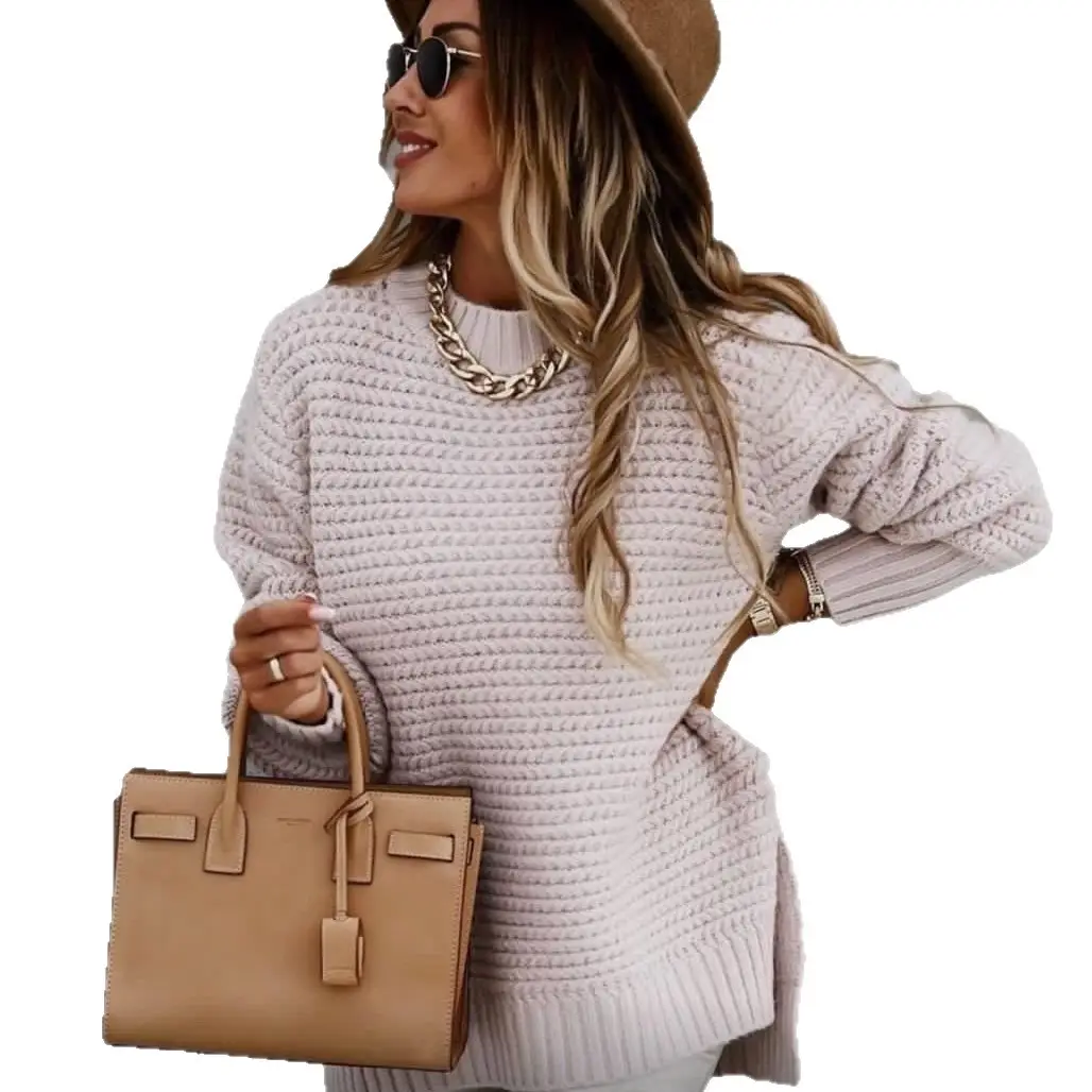 Pink Knitted Half Turtleneck Sweater for Women