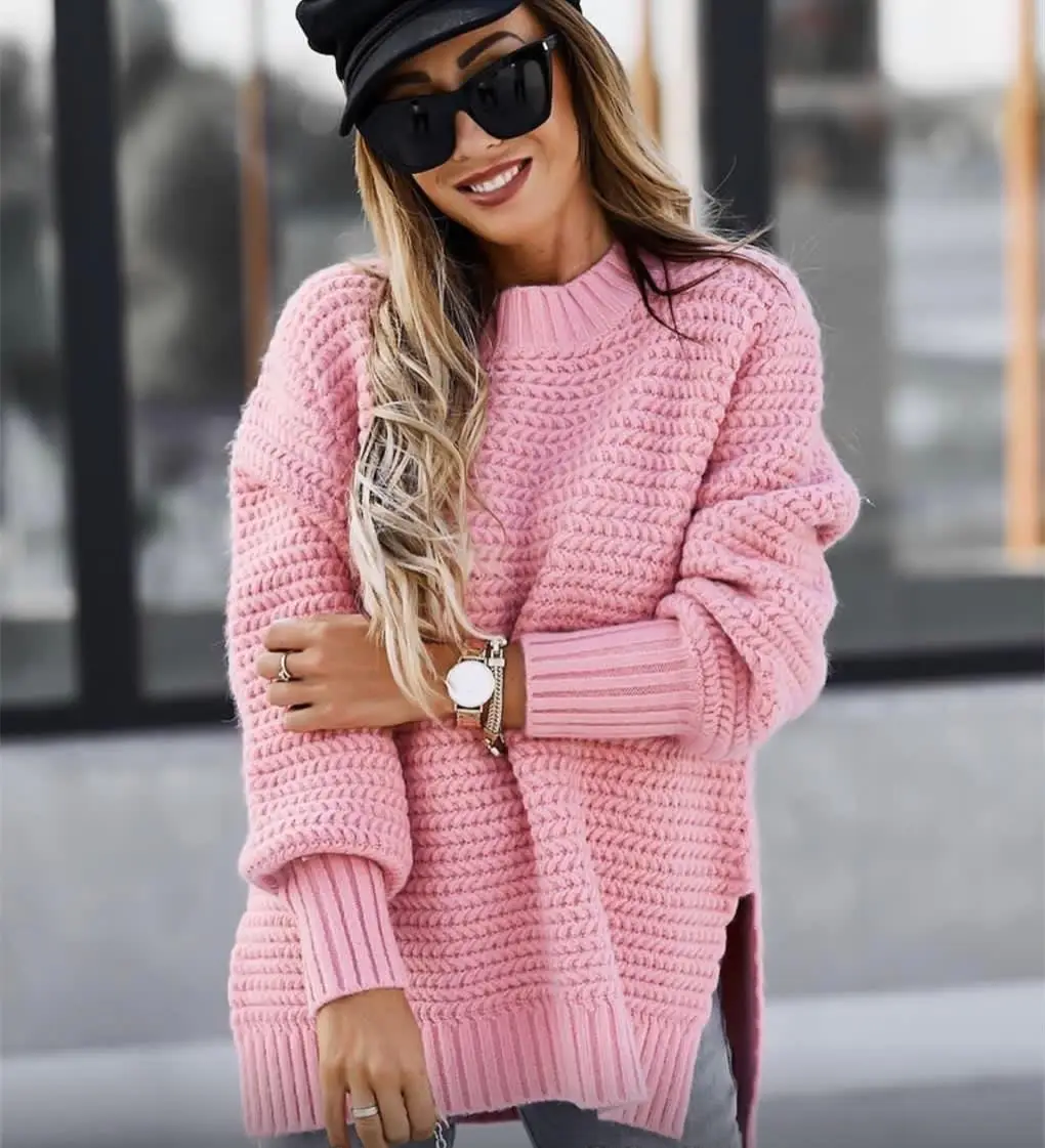 Pink Knitted Half Turtleneck Sweater for Women