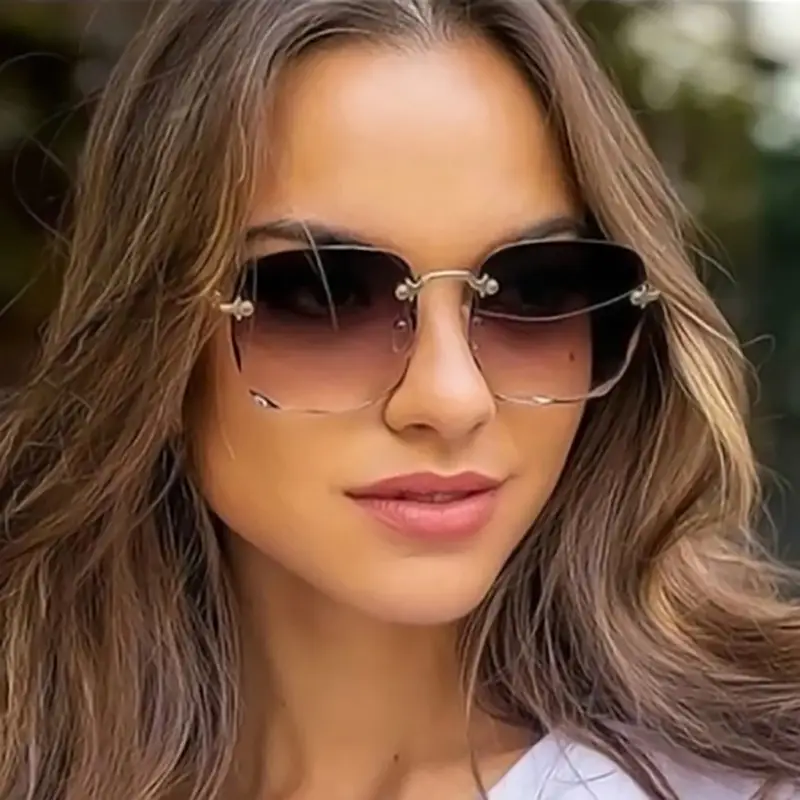 Korean Style Frameless Sunglasses UV-Proof Black - Image 8