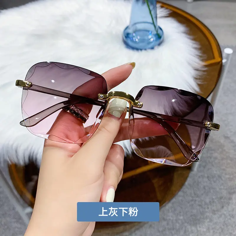 Korean Style Frameless Sunglasses UV-Proof Black - Image 6