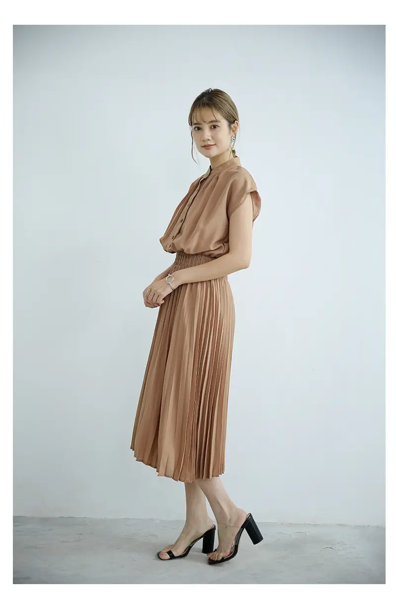 Korean Style Pleated Chiffon Dress Navy Blue — feature 13