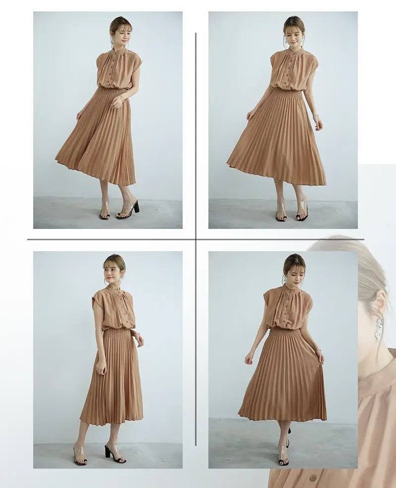 Korean Style Pleated Chiffon Dress Navy Blue — feature 14