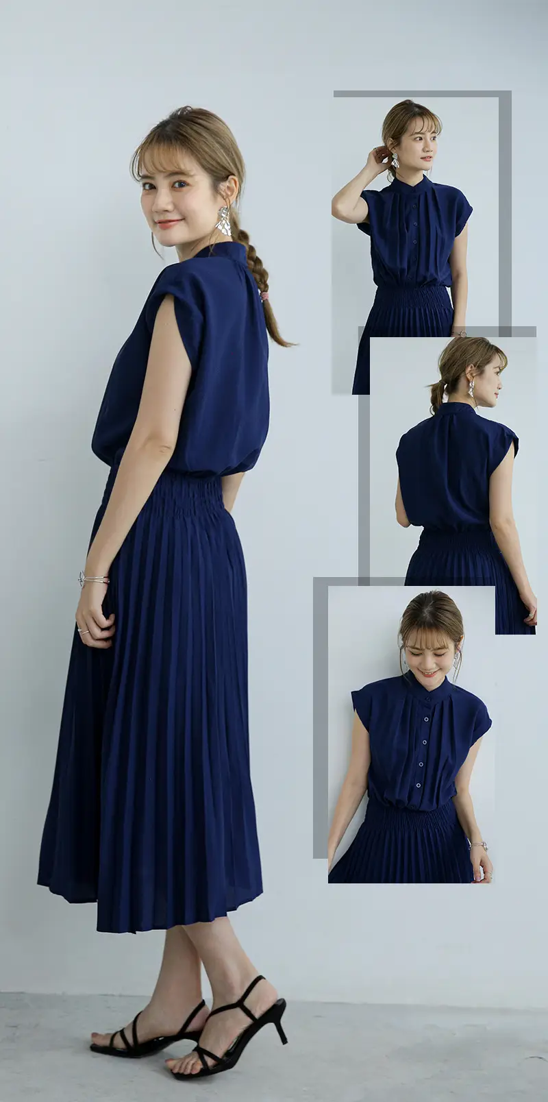Korean Style Pleated Chiffon Dress Navy Blue — feature 18