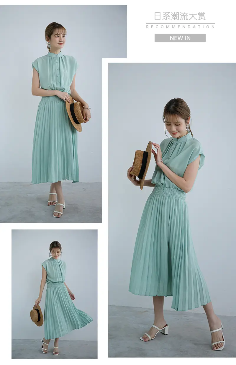 Korean Style Pleated Chiffon Dress Navy Blue — feature 4