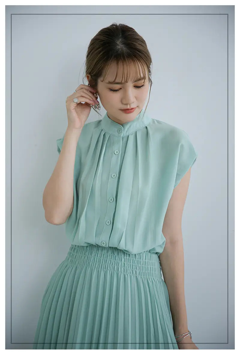 Korean Style Pleated Chiffon Dress Navy Blue — feature 6