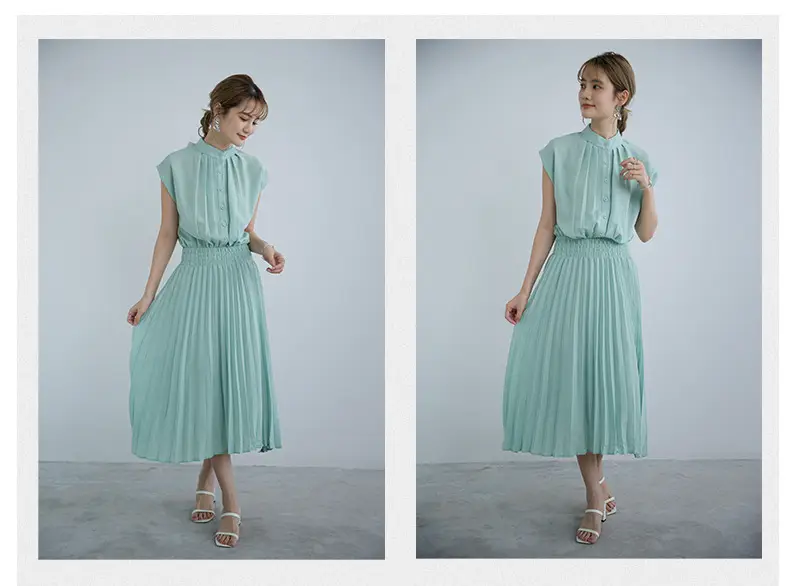 Korean Style Pleated Chiffon Dress Navy Blue — feature 7