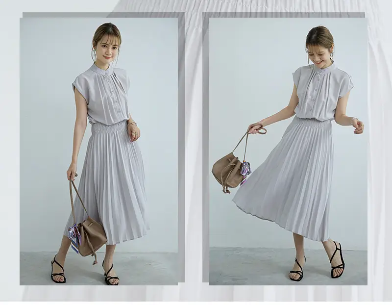 Korean Style Pleated Chiffon Dress Navy Blue — feature 9