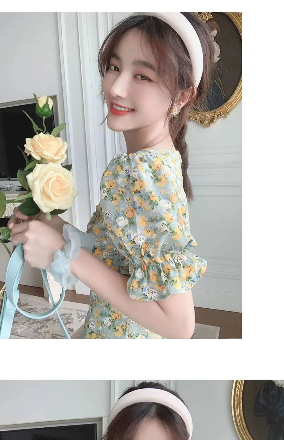 2024 Summer Floral Green Slim Fit Dress with Puff Sleeves — feature 18