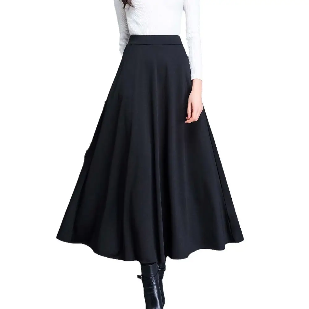 Elastic Waist Long Skirt Maroon Large Size - Image 5
