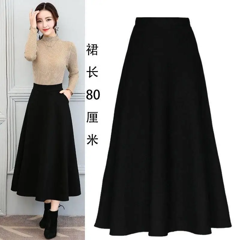 Elastic Waist Long Skirt Maroon Large Size — feature 18