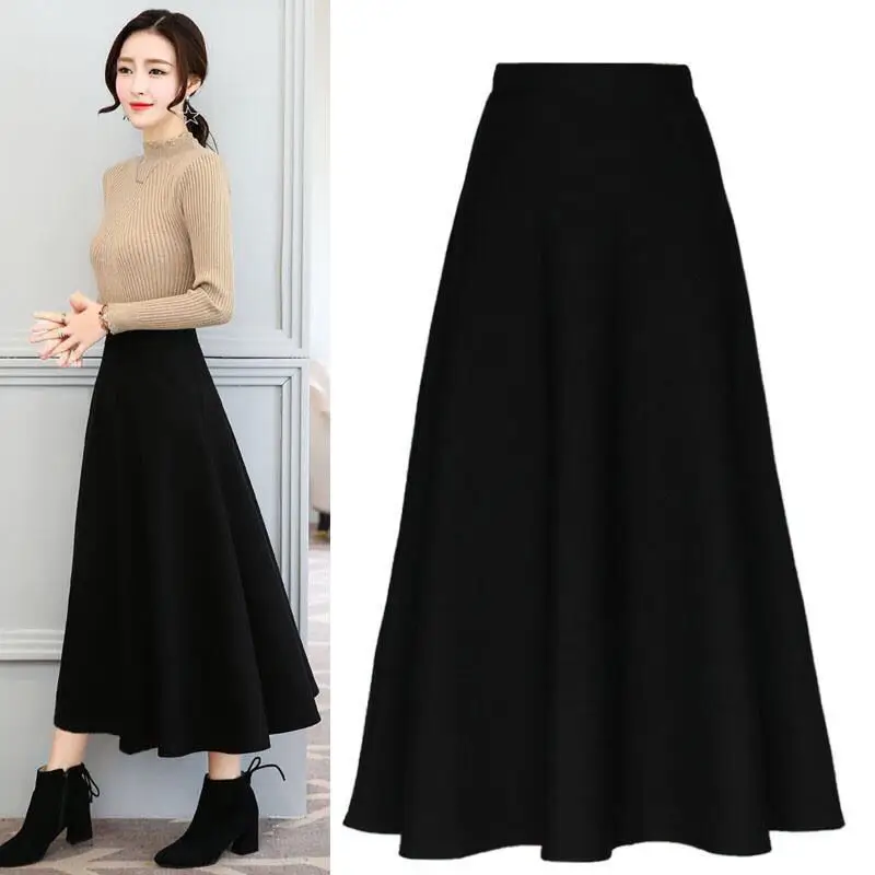 Elastic Waist Long Skirt Maroon Large Size — feature 2