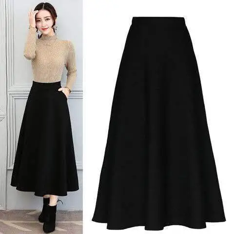 Elastic Waist Long Skirt Maroon Large Size — feature 7