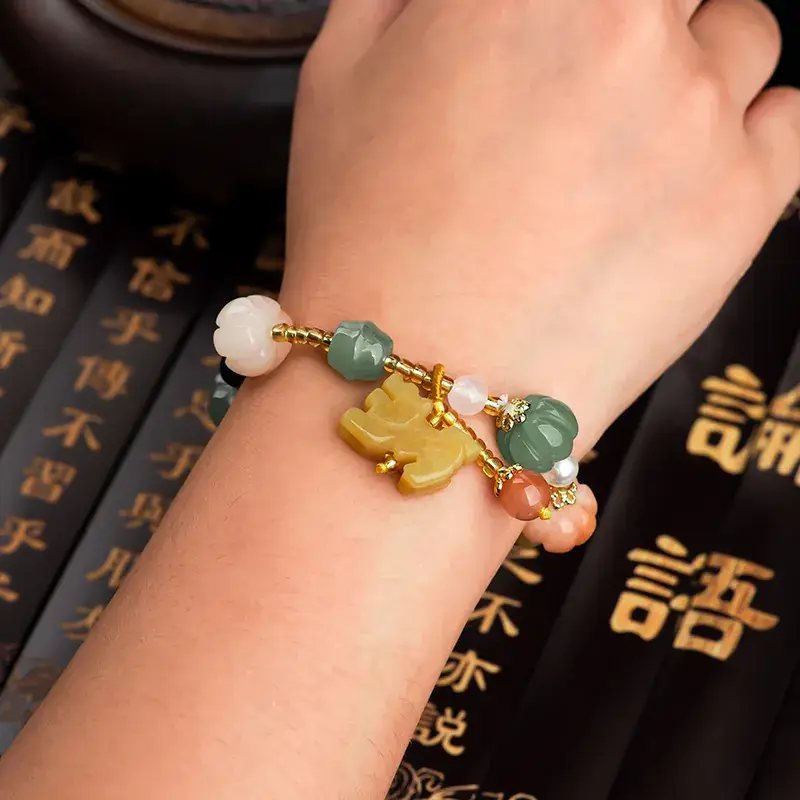 Natural Xinjiang Golden Silk Jade Bracelet Dongling Jade Topaz Original - Image 4