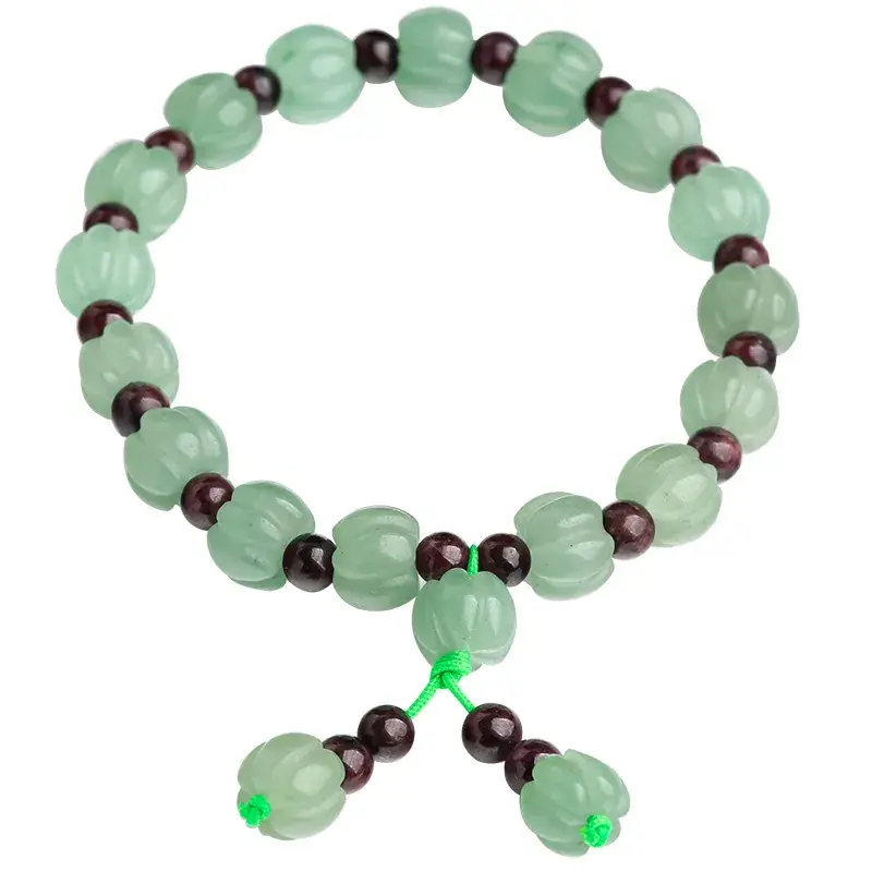 Natural Jade Pumpkin Bracelet with Green & Red Beads
