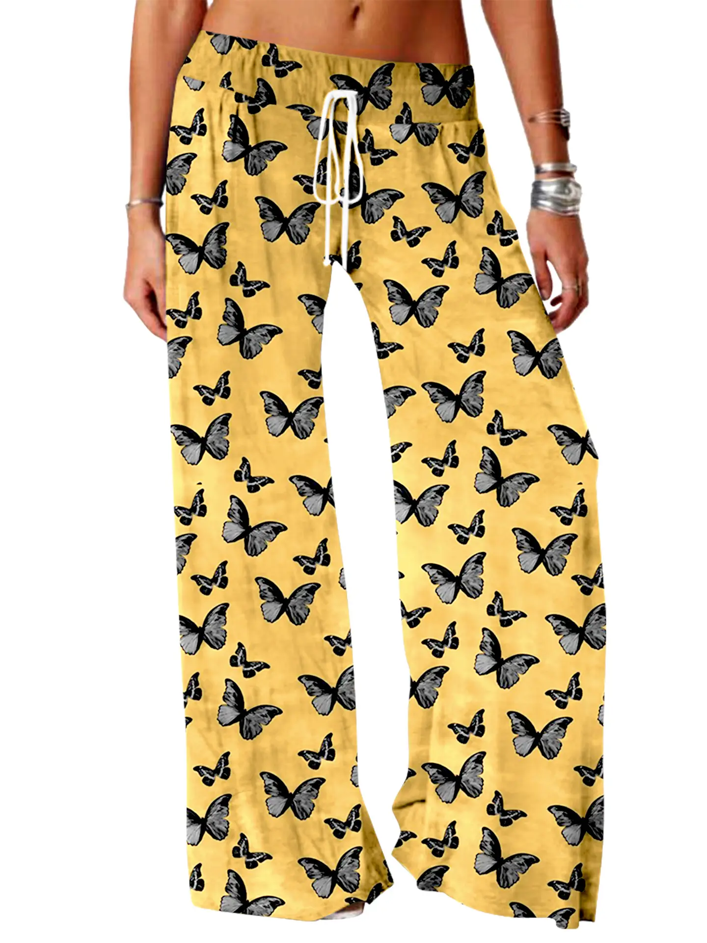 Women Vintage Printed Yoga Pants Brown Wide Leg