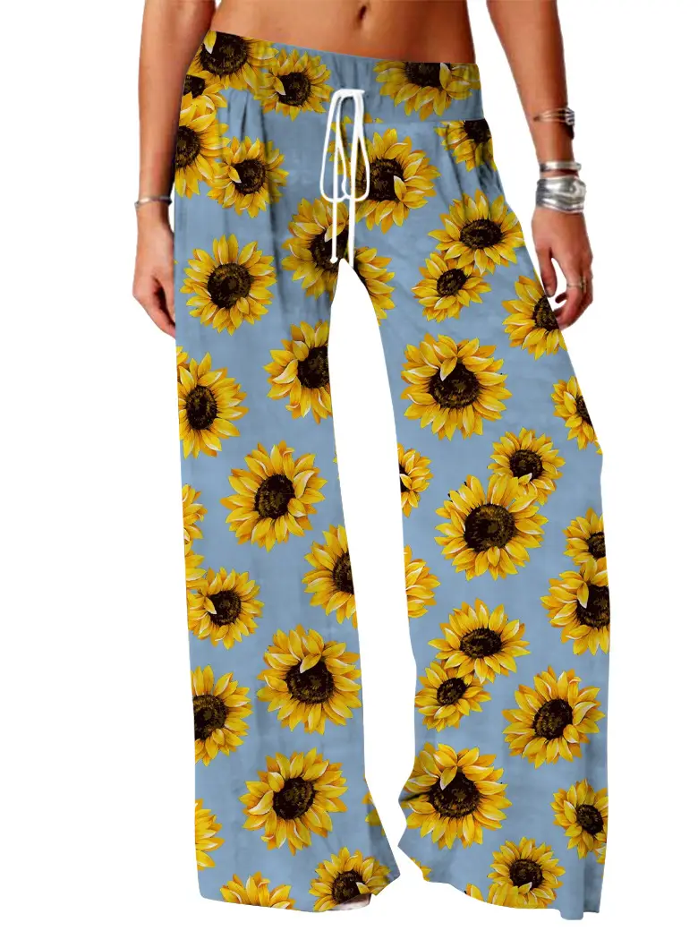 Women Vintage Printed Yoga Pants Brown Wide Leg