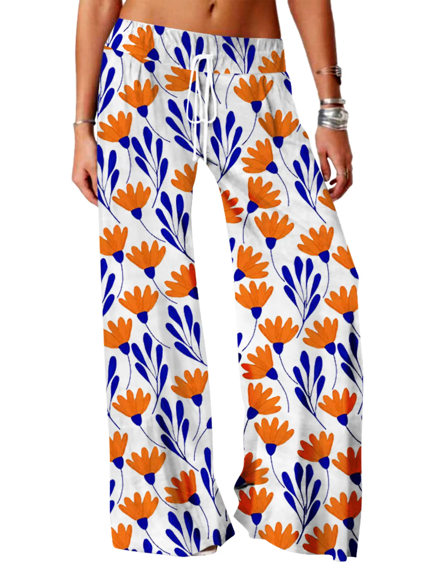 Women Vintage Printed Yoga Pants Brown Wide Leg