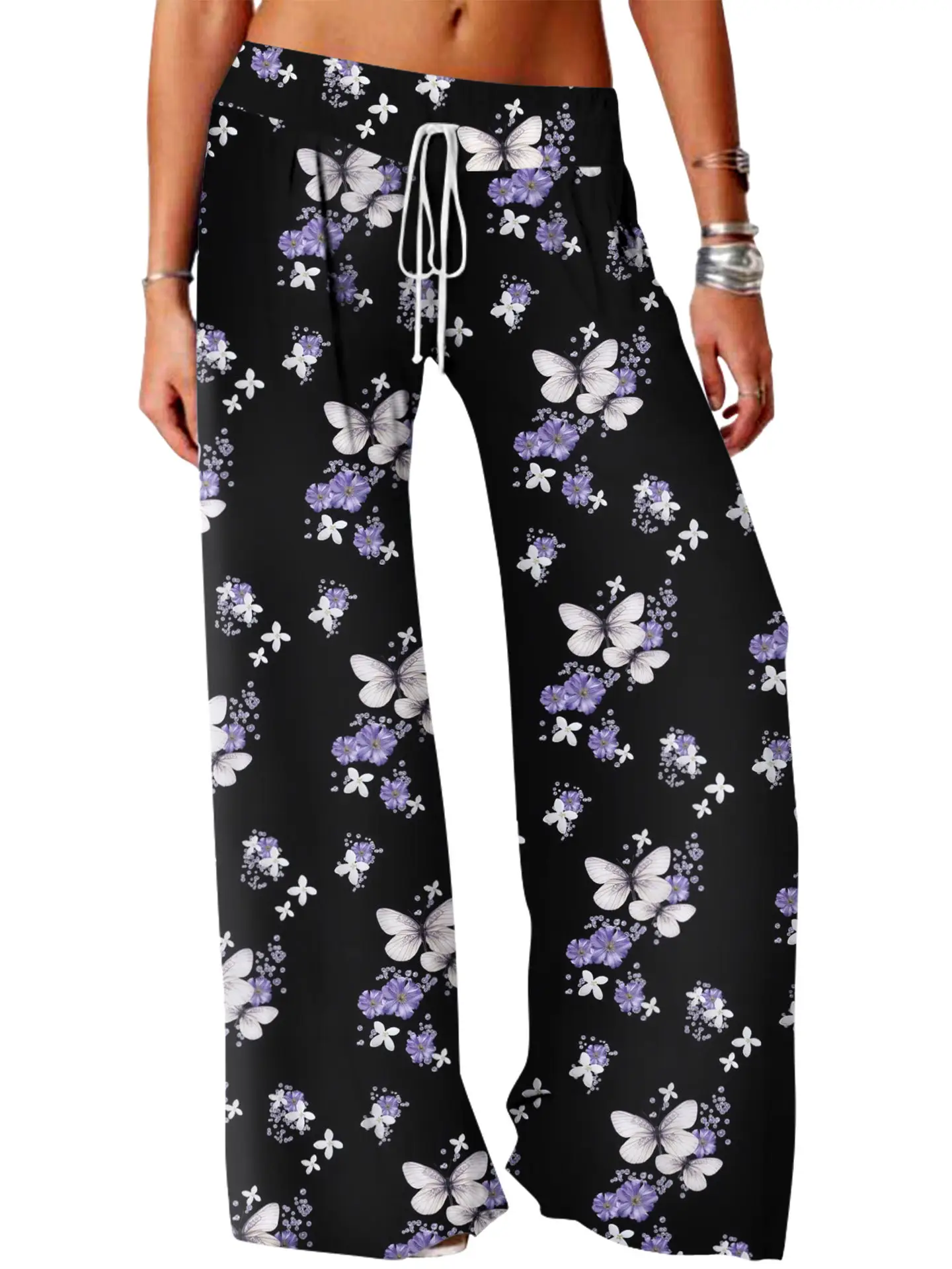 Women Vintage Printed Yoga Pants Brown Wide Leg