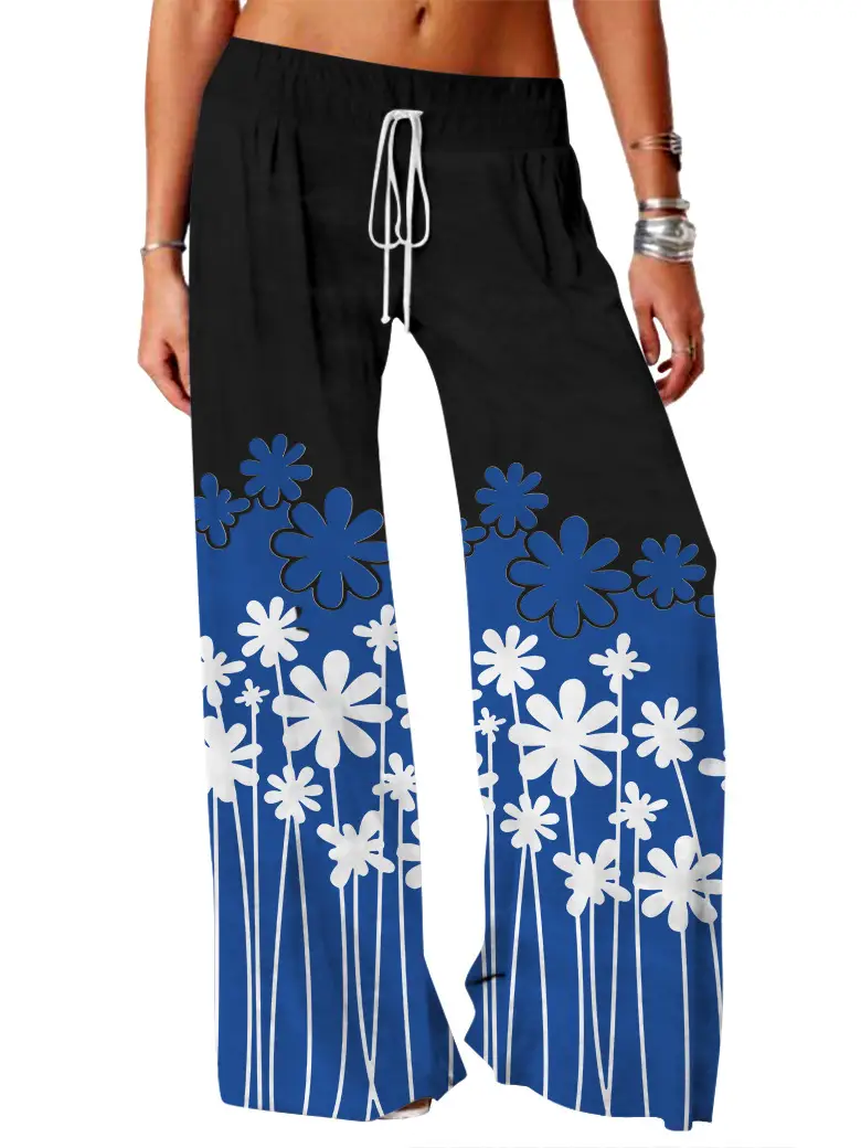 Women Vintage Printed Yoga Pants Brown Wide Leg