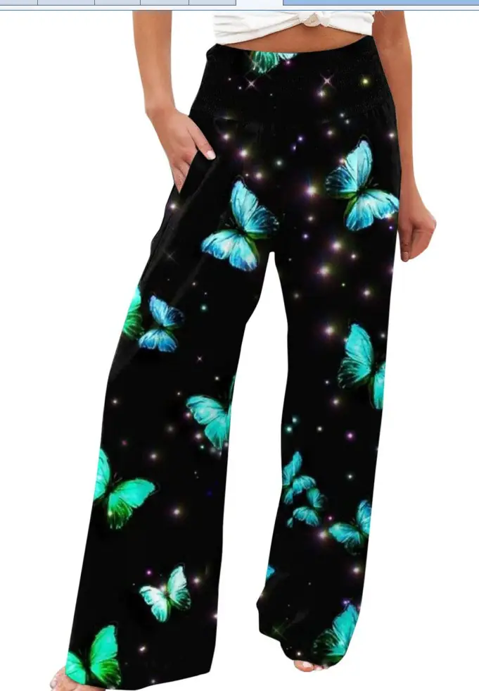 Women Vintage Printed Yoga Pants Brown Wide Leg