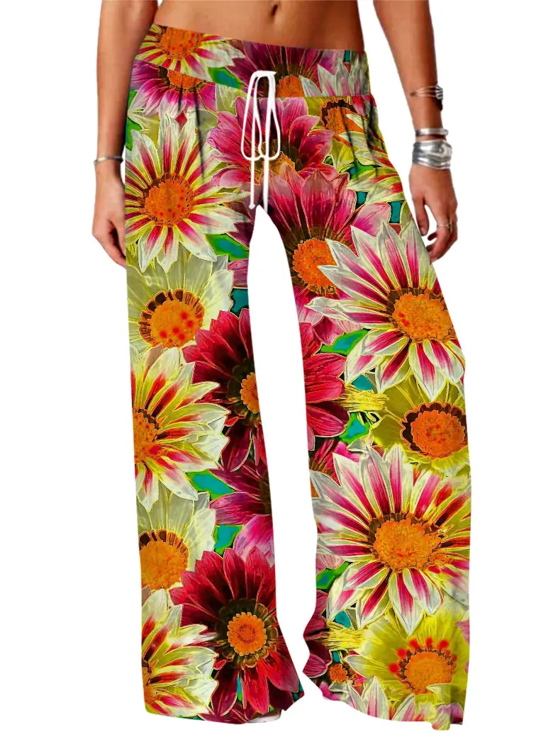 Women Vintage Printed Yoga Pants Brown Wide Leg