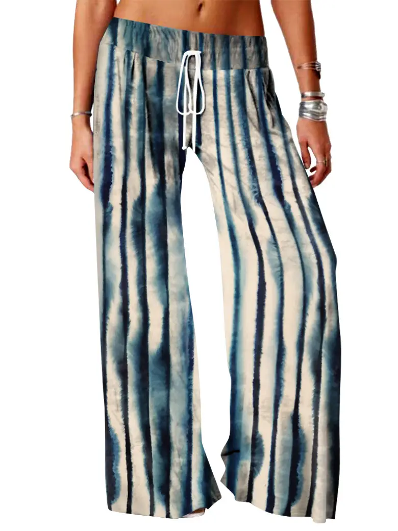 Women Vintage Printed Yoga Pants Brown Wide Leg