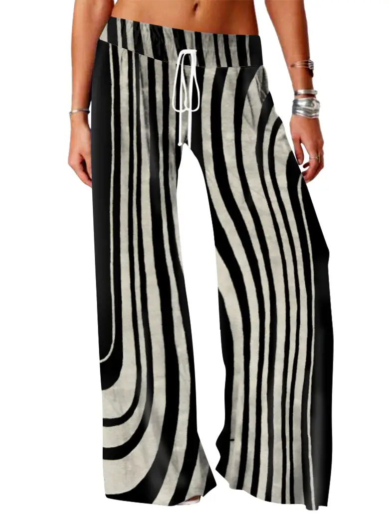 Women Vintage Printed Yoga Pants Brown Wide Leg
