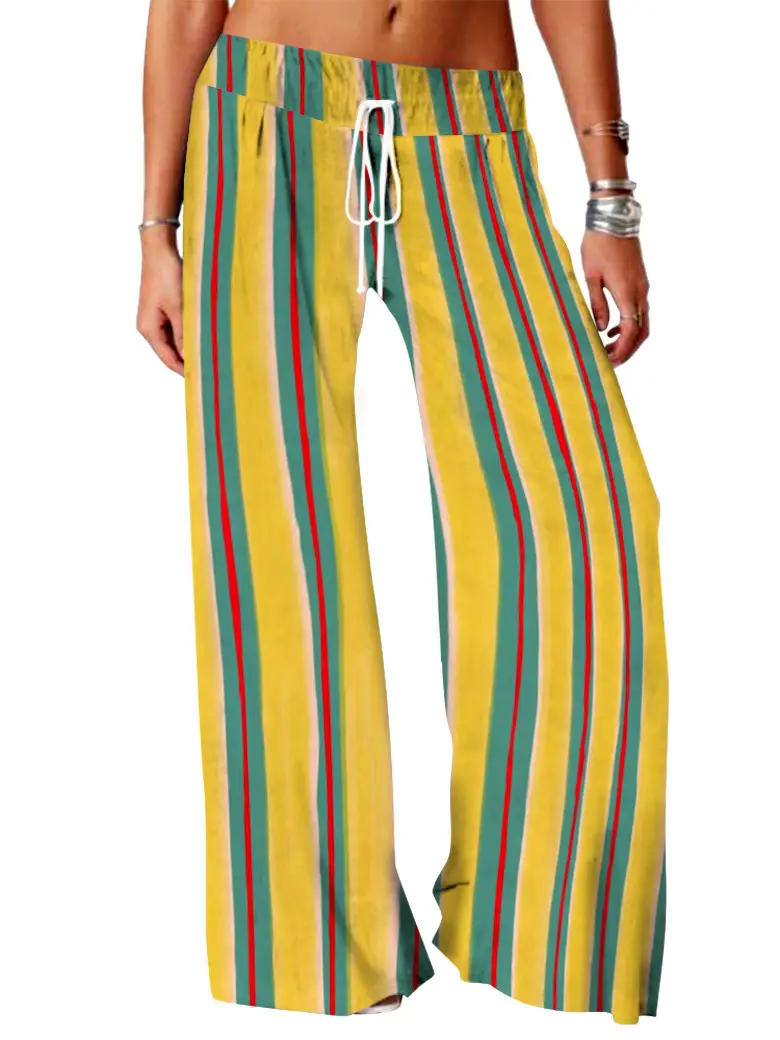 Women Vintage Printed Yoga Pants Brown Wide Leg