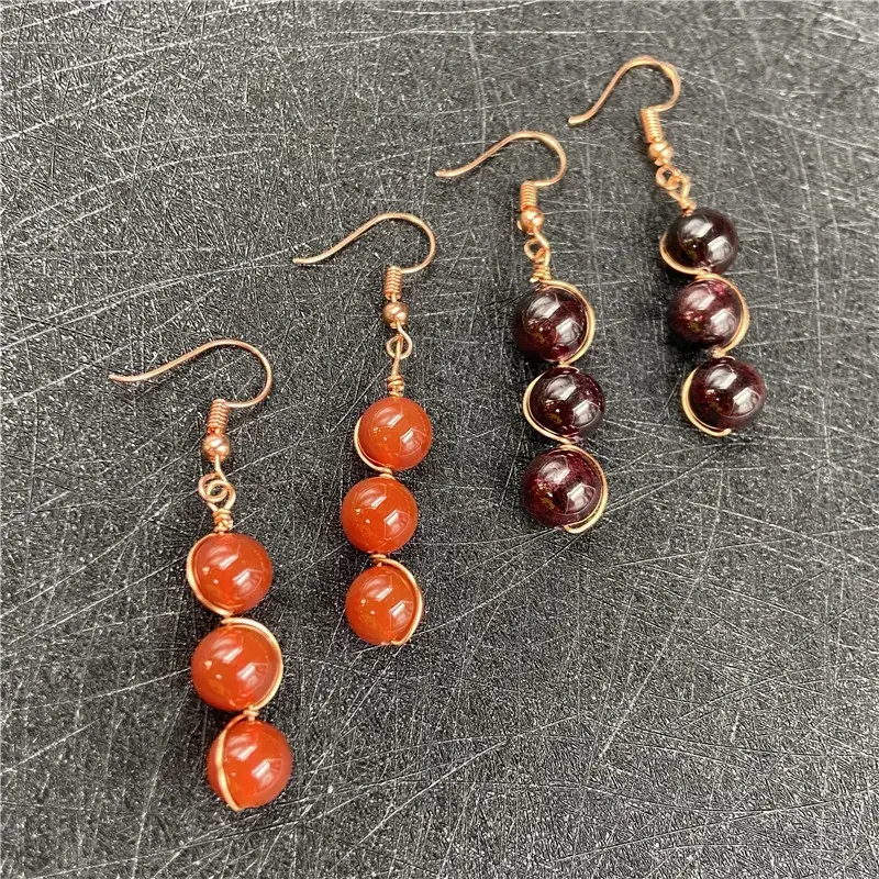 Red Agate Earrings Vintage Women's Fashion - Image 3