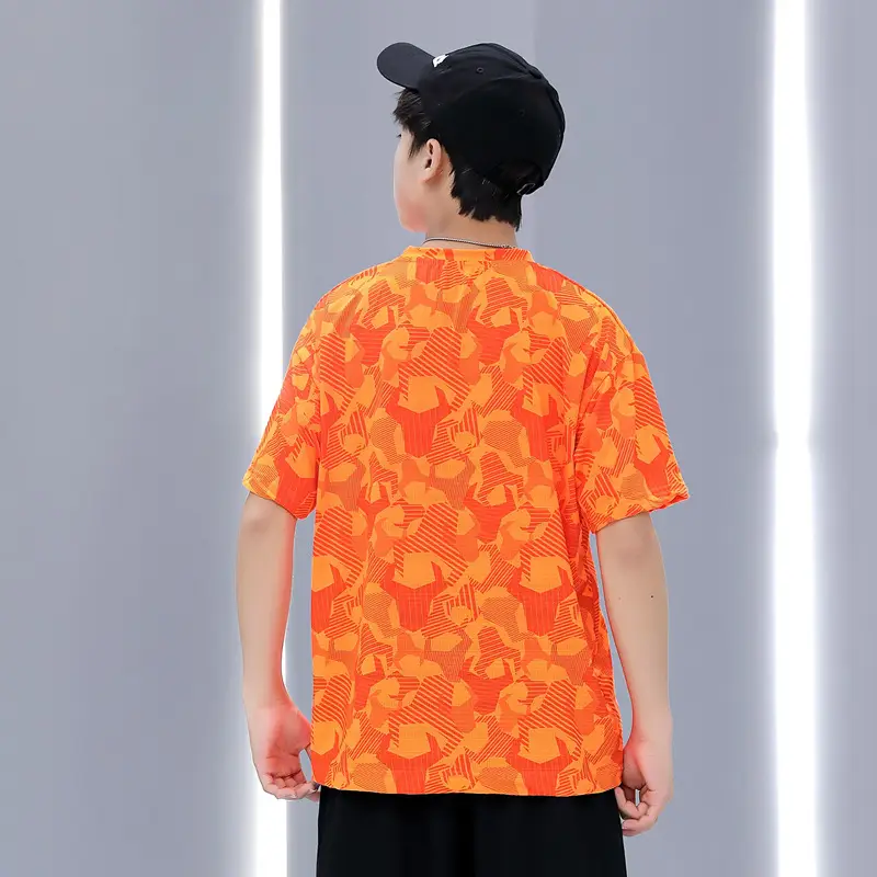 Boys Orange Printed Short Sleeve T-Shirt Western Style - Image 6
