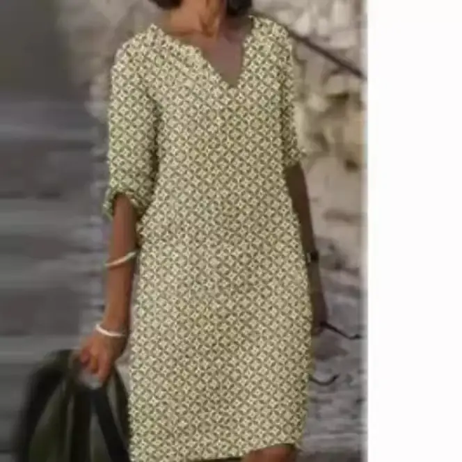 Women V-neck Printed Long Sleeve Dress Multi Color - Image 23