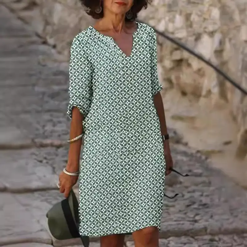 Women V-neck Printed Long Sleeve Dress Multi Color - Image 24