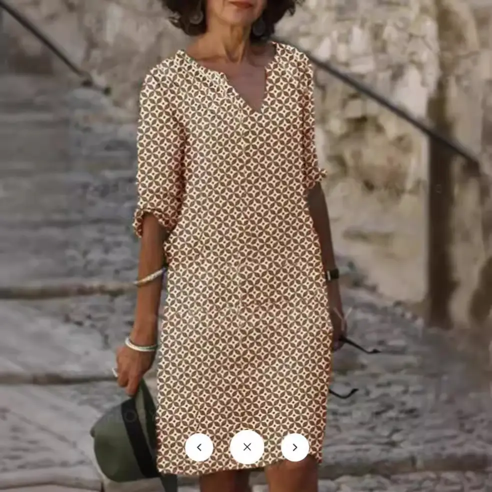 Women V-neck Printed Long Sleeve Dress Multi Color - Image 25