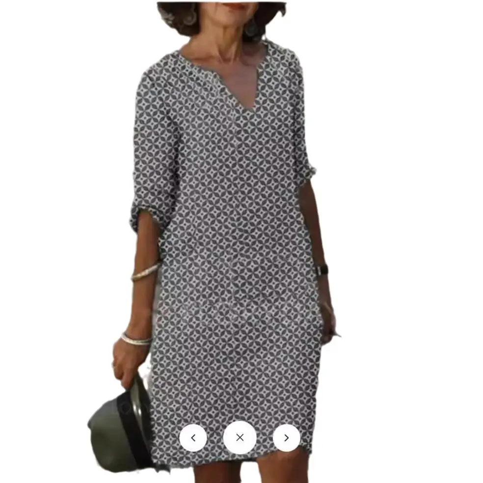 Women V-neck Printed Long Sleeve Dress Multi Color - Image 26