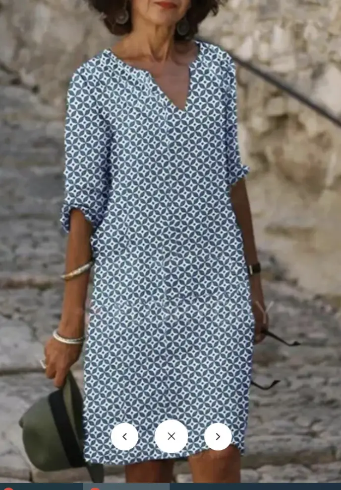 Women V-neck Printed Long Sleeve Dress Multi Color - Image 9