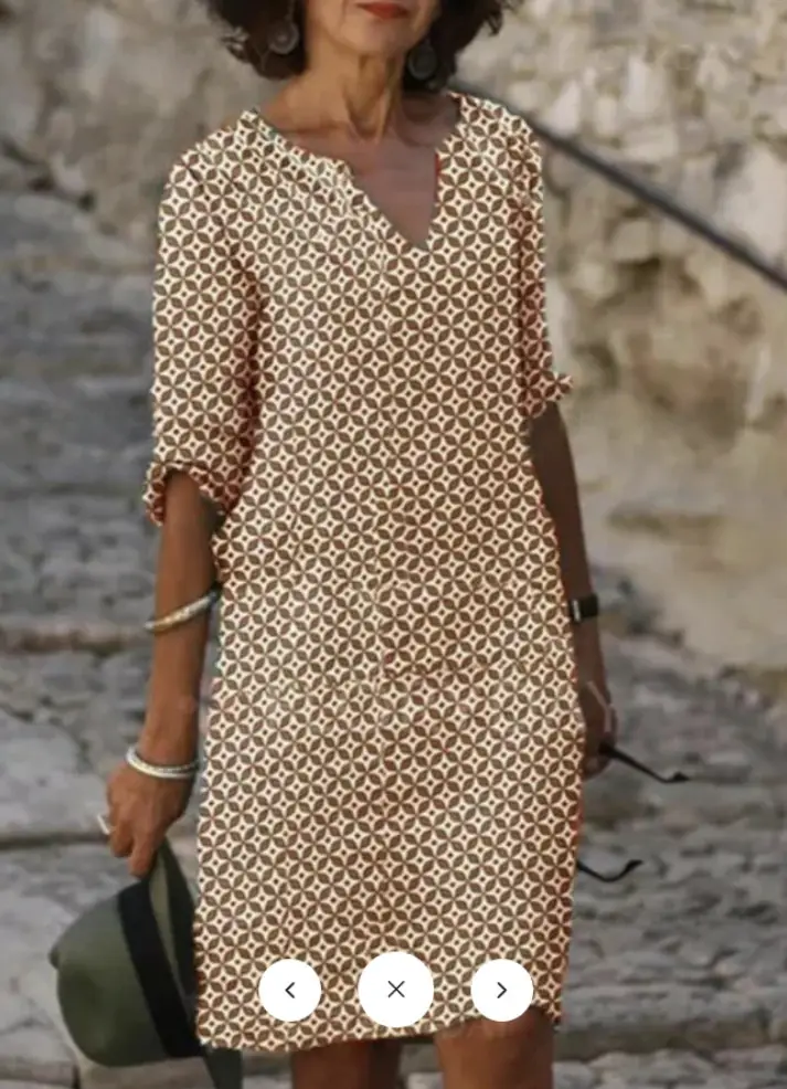 Women V-neck Printed Long Sleeve Dress Multi Color - Image 16